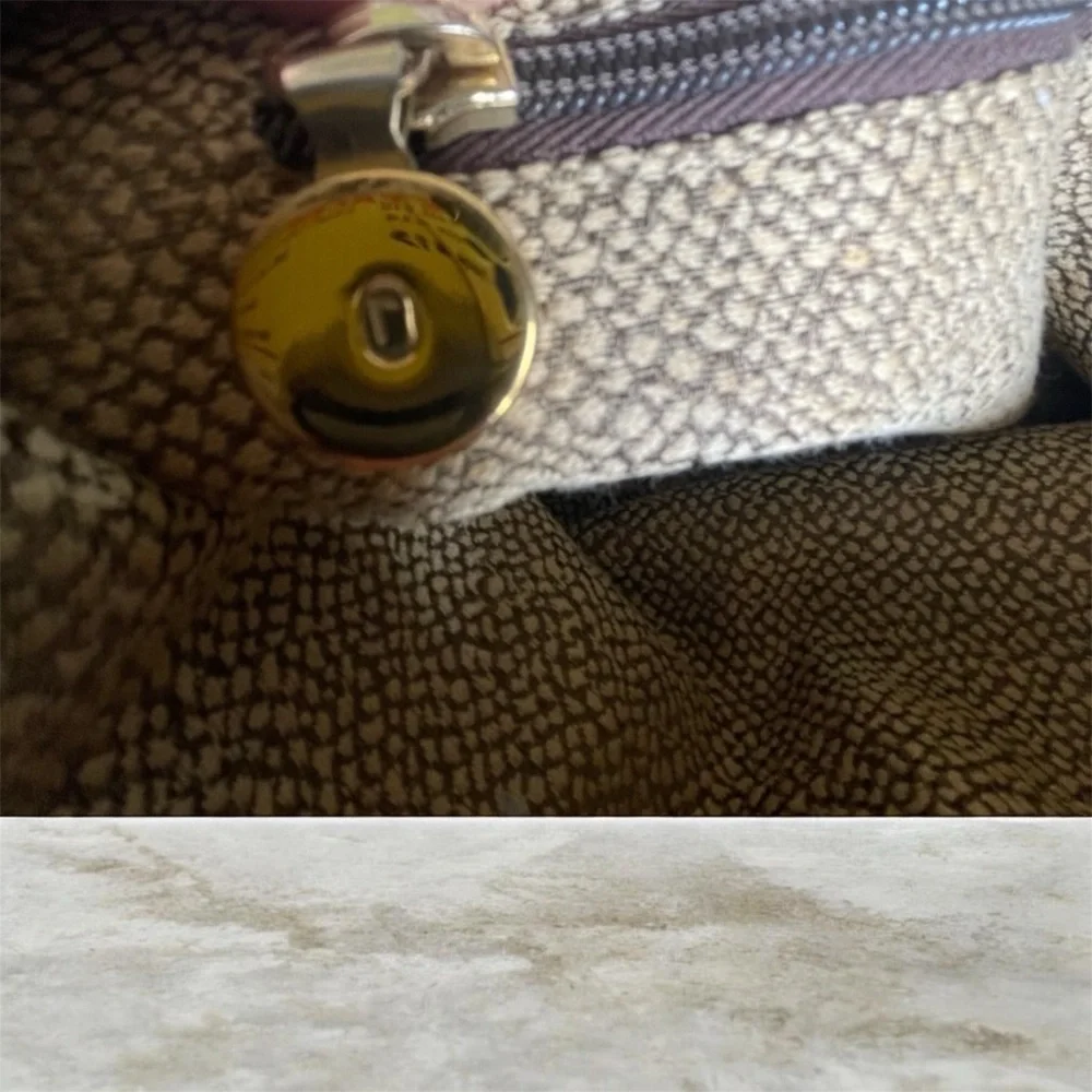 BORBONESE By Redwall Vintage Quail Pattern Textured Suede Brown Handbag